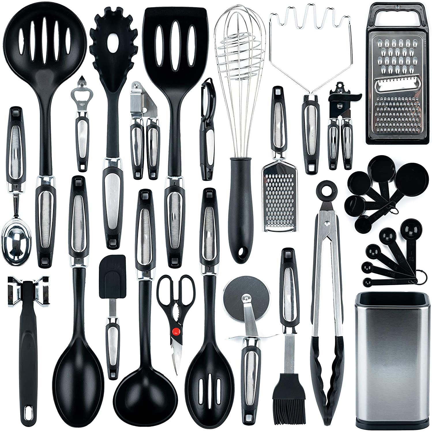 Silicone Cooking Utensils Set, 28PCS Kitchen Utensils Set with Holder,  AIKWI Heat-Resistant & Non-stick Silicone Spatula, Tongs,Spoon for Cooking,  BPA Free Kitchen Tools Gift (Gray) : Amazon.in: Toys & Games